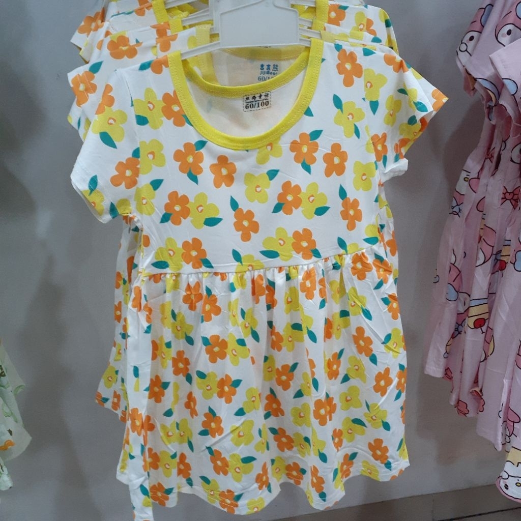 Dress anak perempuan motif bunga cerah / baju main sehari hari / baju pantai anak / dress pantai ana