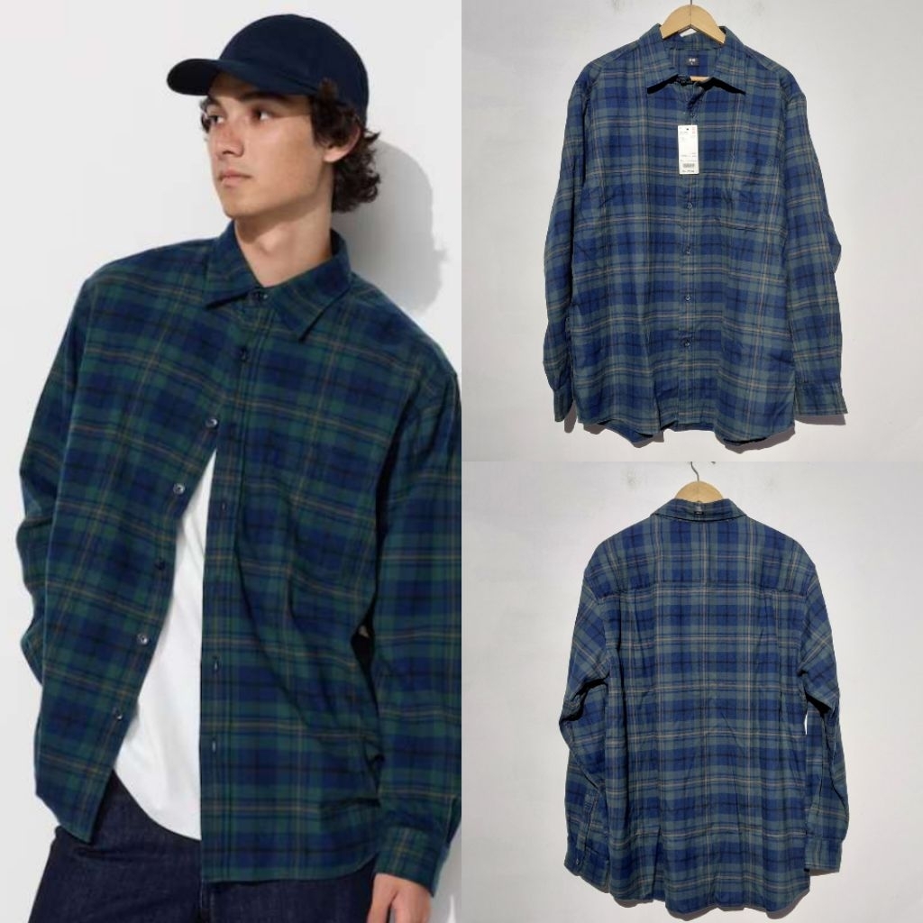 UNIQLO KEMEJA FLANNEL 56 OLIVE ASLI ORIGINAL BARU