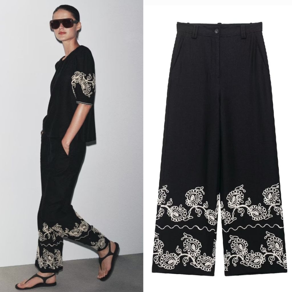 Black Embroidery Pants  78491 (EZ)