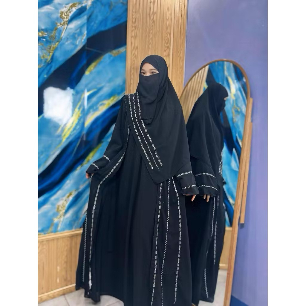 Gamis abaya bordir set pashmina dan cadar