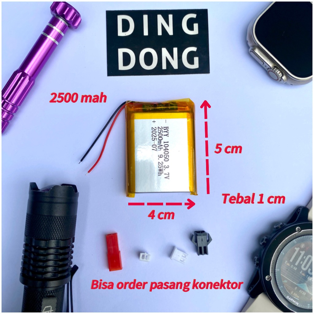 DING DONG BATERAI LIPO 2500MAH 104050 4X5 CM TEBAL 1 CM BATRE LITHIUM POLYMER 2500 MAH 4 X 5 CM ELEK