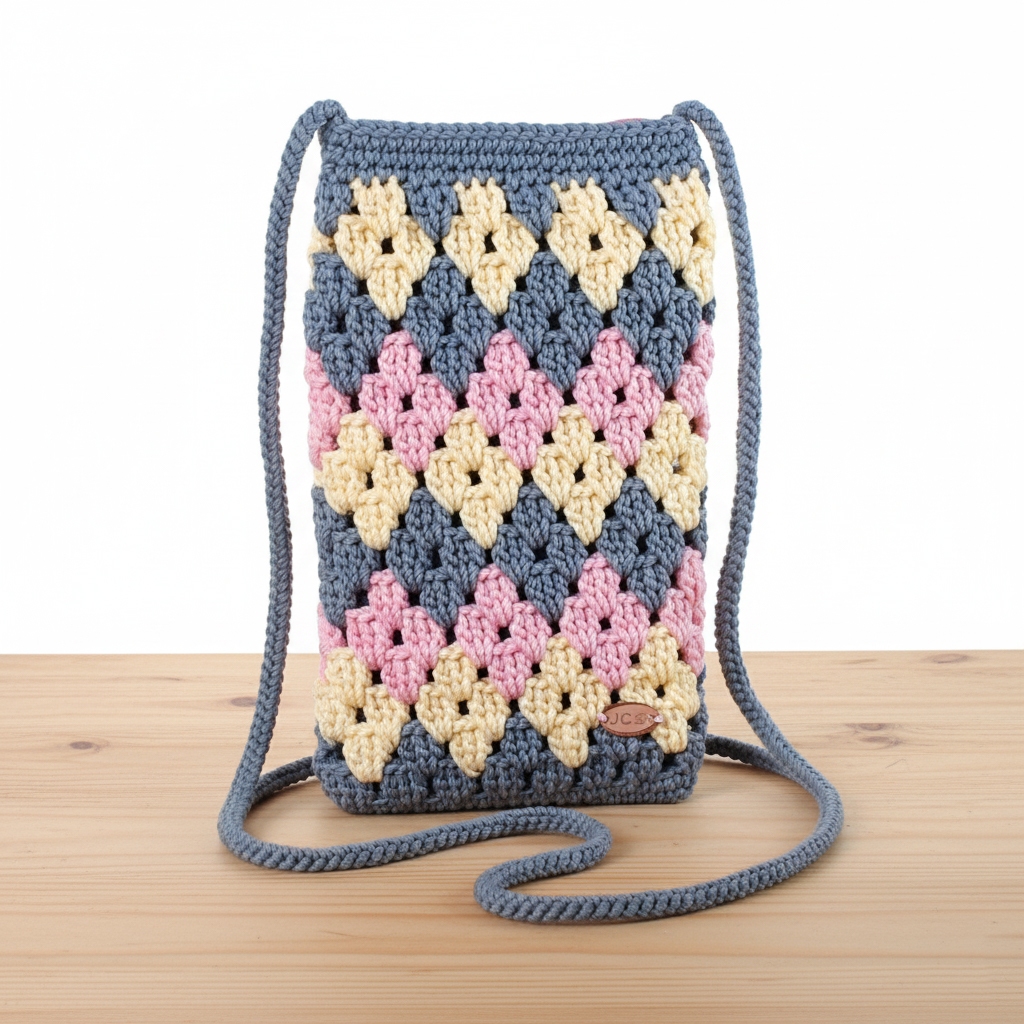 Tas HP Rajut Wanita Selempang Zipper / Dompet Smartphone Crossbody Resleting Handmade Murah