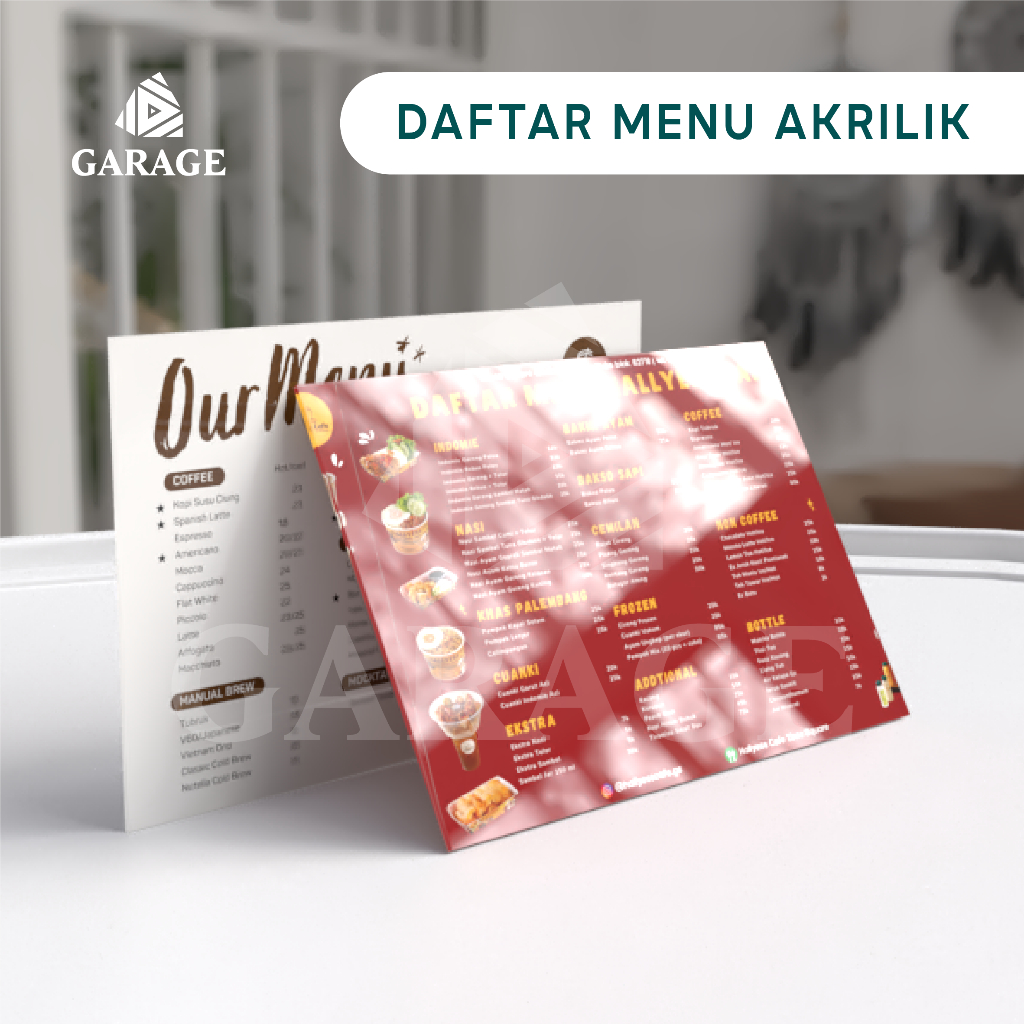 Daftar Menu Akrilik Custom / Daftar Menu Makanan & Minuman Cafe/Restoran/Rumah Makan Premium - GARAG