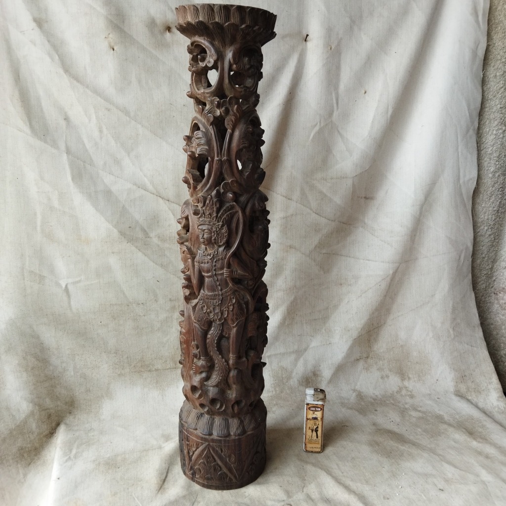 Pajangan Vintage Ukiran Wayang Bali Kayu Eben ex Lampu