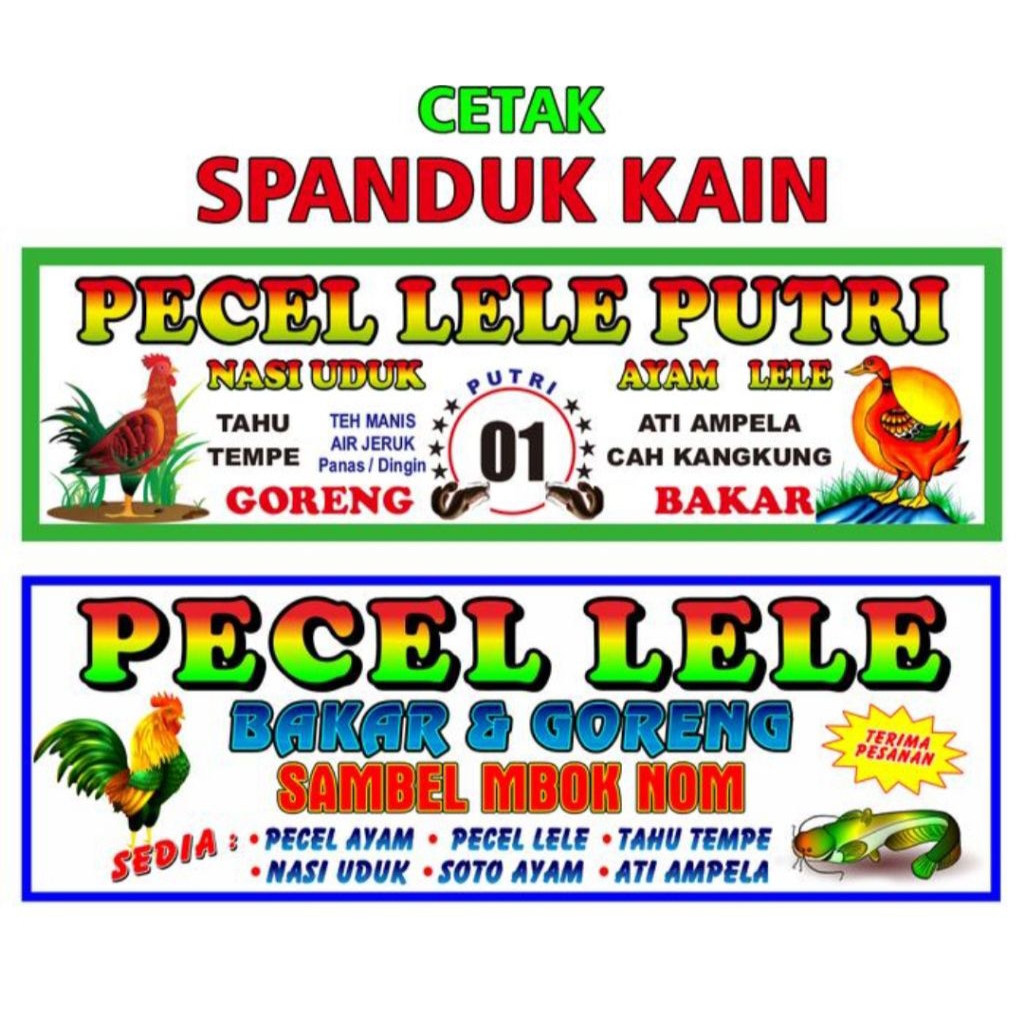 (Free Desain) Cetak Spanduk Kain, Pecel Lele, Nasi Goreng, Mie Ayam, Bakso, Dll