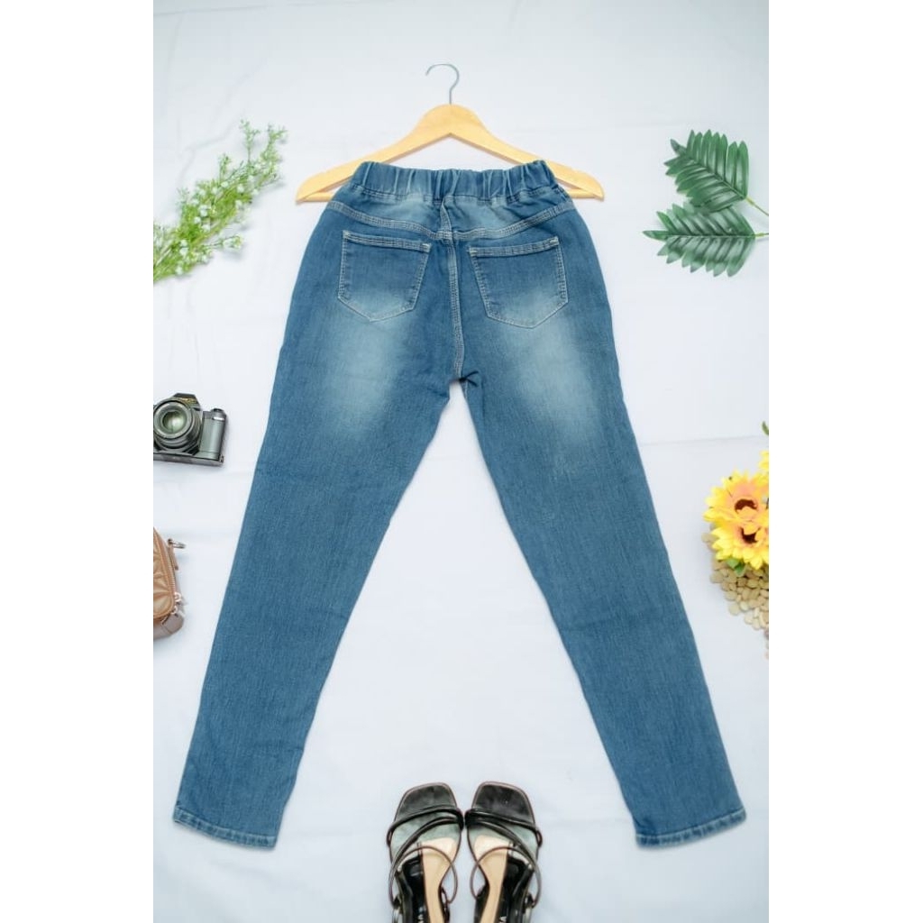 SKINNY CELANA JEANS PANJANG WANITA KARET PINGGANG SKINNY FASHION KEKINIAN