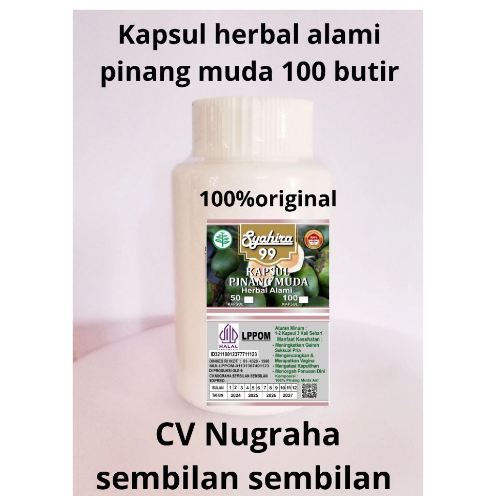 

KAPSUL HERBAL ALAMI PINANG MUDA ISI 100 BUTIR KEMASAN BOTOL PUTIH