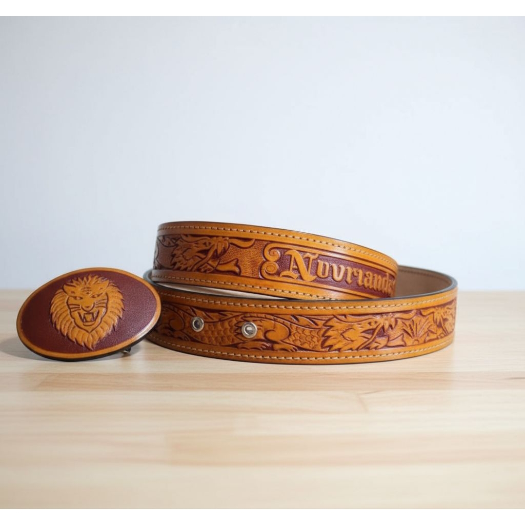 ikat pinggang kulit ukir naga pria laki laki kulit asli 100%