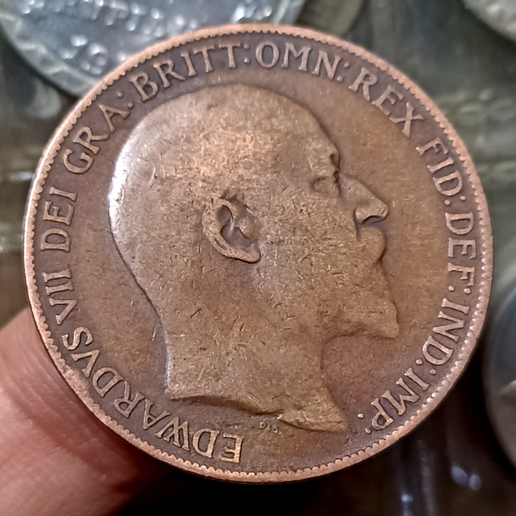 Koin Kuno UK 1 Penny - Edward VII Tahun 1908