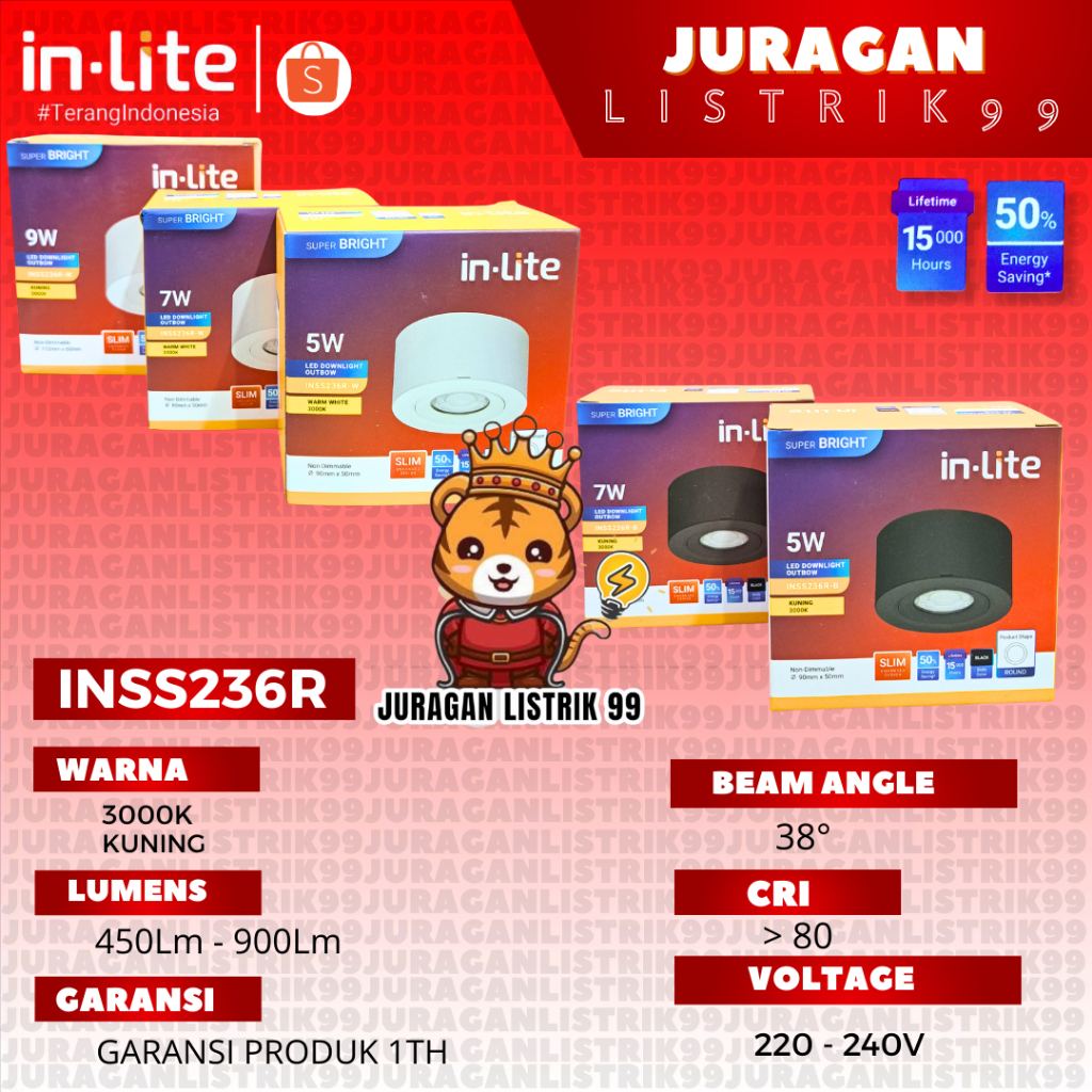 INLITE - LAMPU SPOTLIGHT LED OUTBOW INSS236R 5WATT / 7WATT / 9WATT / DOWNLIGHT / SPOTLIGHT OUTBOW / 