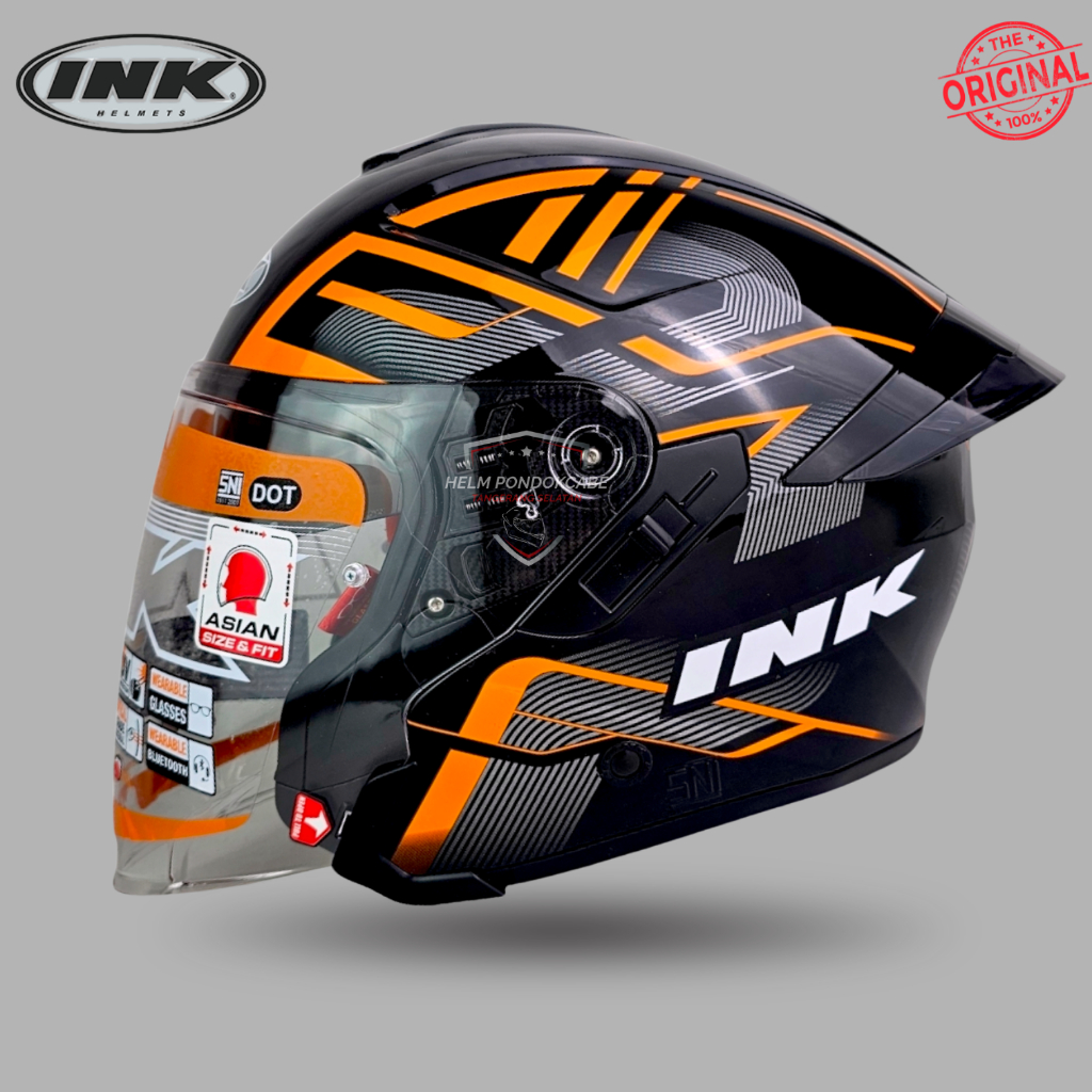 Helm Ink Terra 2 Motif #1 Black Orange Glossy Original SNI Dot