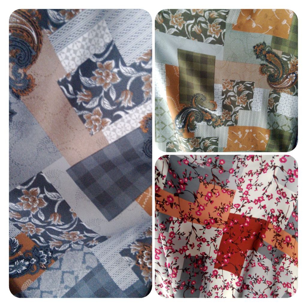 Kain Shakila Motif Patchwork Bunga – Kain Meteran Bahan Jahit Gamis Dress (Harga Kain Per½ Meter)