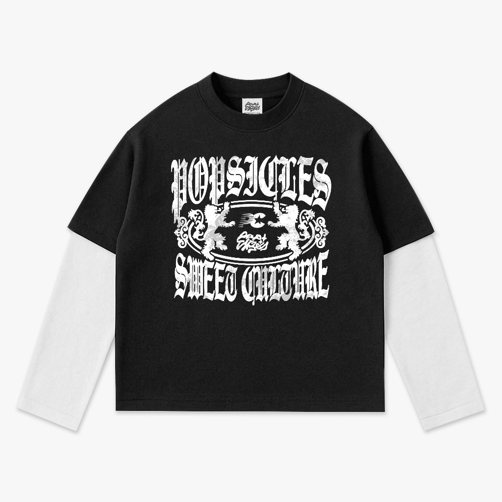 Popsicles Boxy Oversized Double Sleeve Tshirt Timeless Black Unisex - Cotton Combed 20s