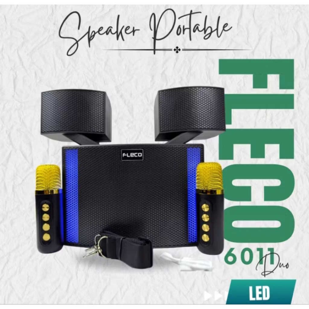 Speaker Bluetooth Dual Mikrofon Karaoke Wireless Fleco F-6011 Super Bass