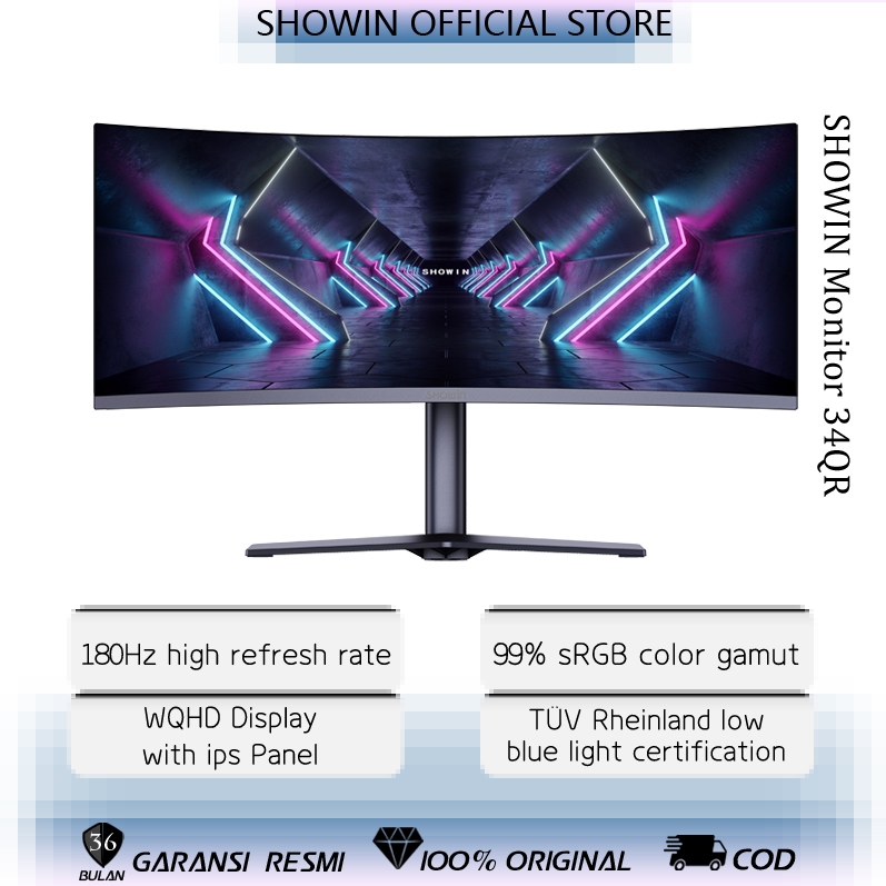 Showin 34 Inch Monitor Curved Gaming Monitor WQHD 4K 180Hz Garansi 3 Tahun Official Store 21:9 Ultra