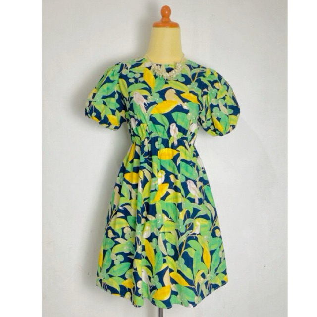 Dress wanita pantai lucu kawaii korean look vintage motif fullprint bunga flower floral bahan katun 