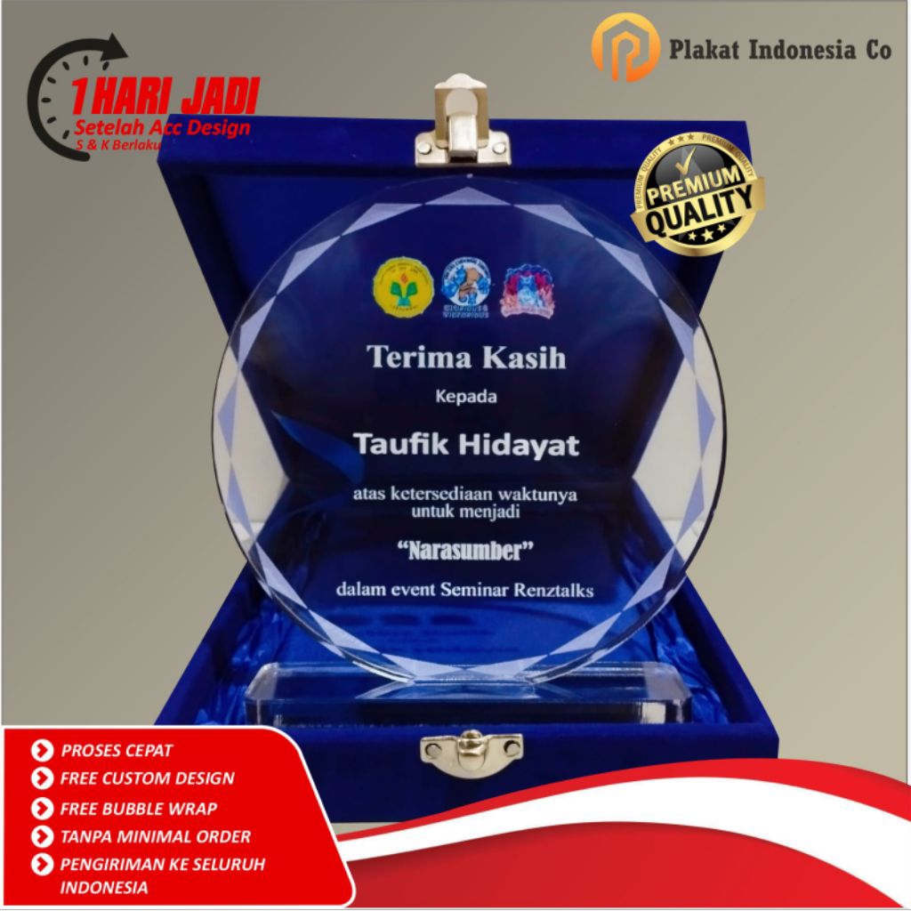 Plakat Akrilik Custom, Plakat Akrilik, Plakat Seminar, Plakat Penghargaan, Plakat Wisuda,1 Hari Jadi