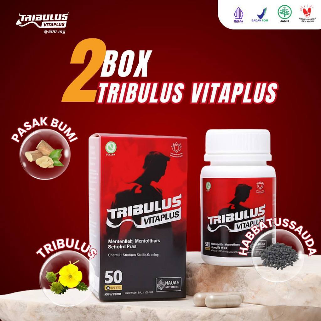 Tribulus Vita Plus Kapsul Terrestris Extract BPOM Original 50 Capsul Suplemen Fitnes Pembentuk Otot.