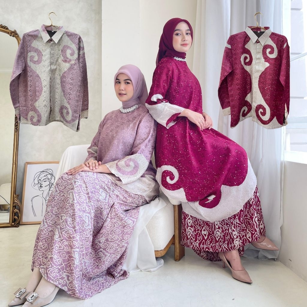 set couple batik bahan viscose semisutra terbaru/set pakaian wanita pria kekinian/set couple mewah/b
