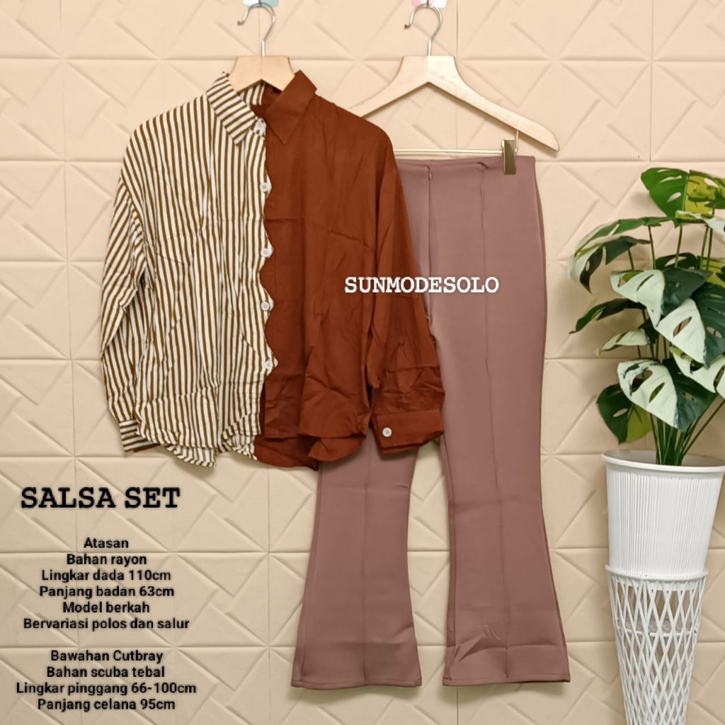 SUNMODESOLO||SALSA SET BLOUSE RAYON DAN CELANA SCUBA CUTBRAY TERBARU
