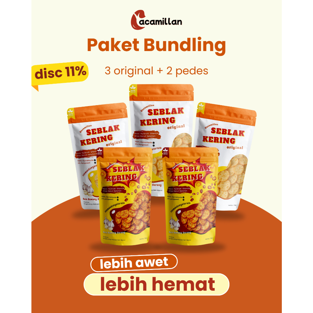 

CACAMILLAN | Seblak Kering Bundling 3 Original + 2 Pedas