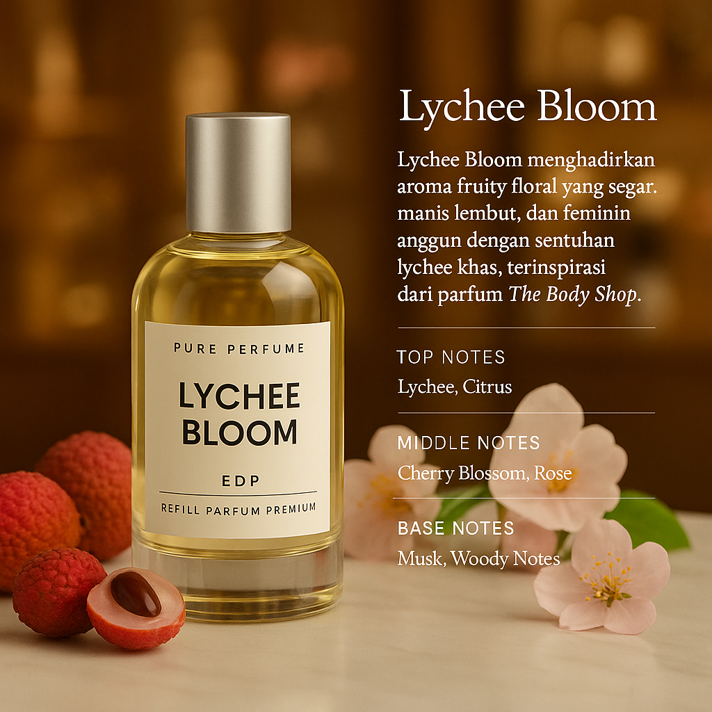 LYCHEE BLOOM BY PURE PERFUME | REFILL PARFUM PREMIUM WANITA YAHAN LAMA
