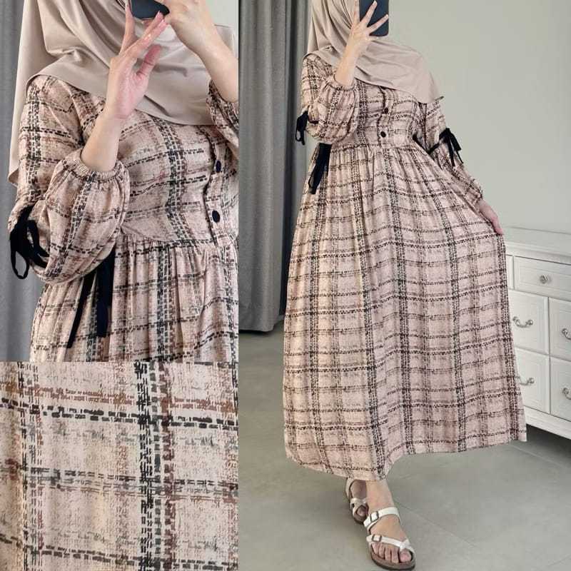 [[ PROMO ]] Gamis Gauri Motif Kotak Bahan Rayon Diamond Adem // Gamis Rayon Terbaru // Gamis Jumbo