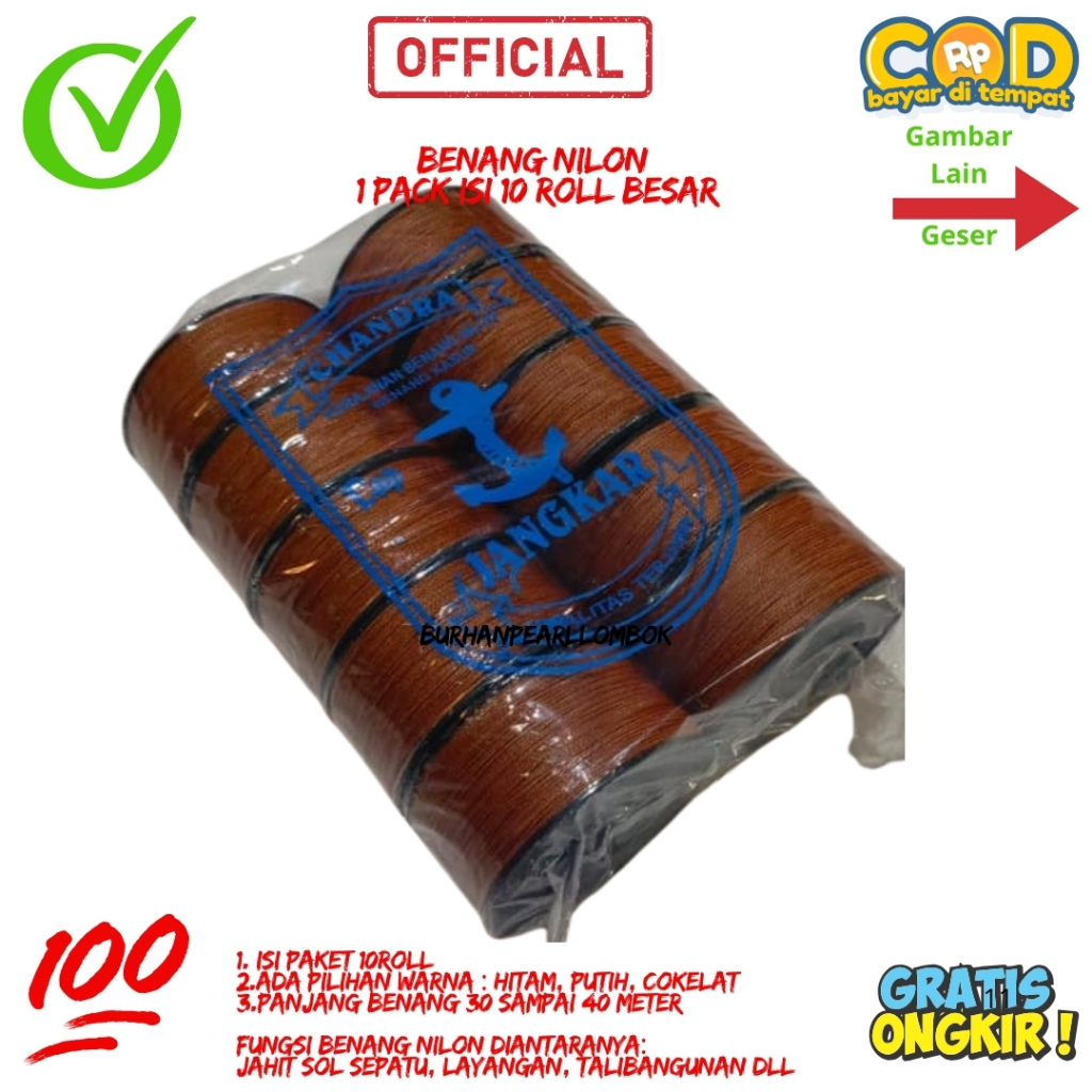 Benang Nilon Benang Bangunan Benang Hitam Benang Coklat Putih 1 Pack Isi 10 Roll Besar Pack Isi 10 R