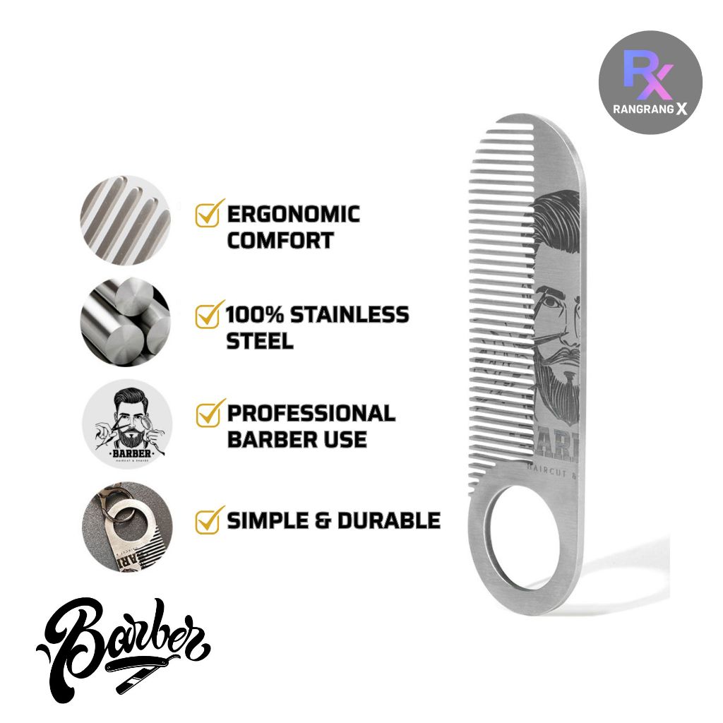 Sisir Rambut Pria Barber Full Metal Premium – Sisir Saku Stainless Steel Anti Patah & Ringan