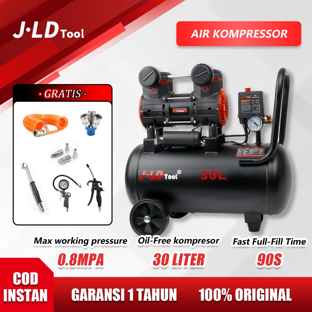 JLD Mesin Kompresor Angin 30L Oilless Kompresor Listrik 1100W Air Compressor 0.8MPa Untuk Perbaikan 
