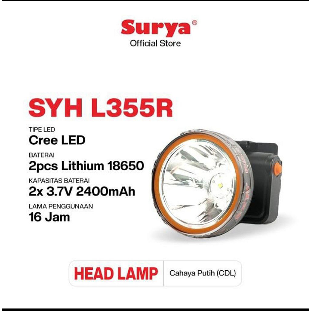 Senter Kepala SURYA SYH L335R SELAM. 33WATT