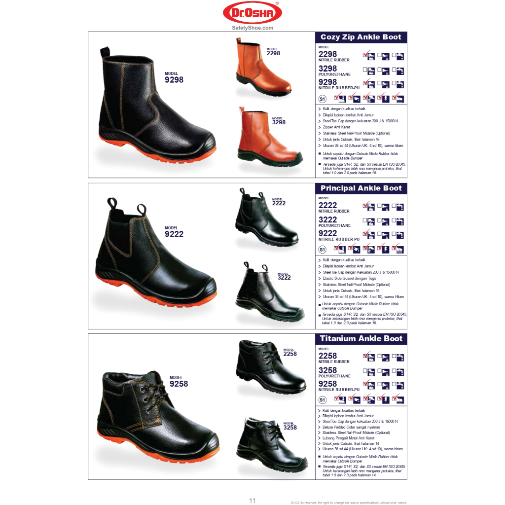 SEPATU SAFETY MERK DR. OSHA COZY ZIP ANKLE BOOT (2298, 3298, 9298) PRINCIPAL ANKLE BOOT (9222, 2222,