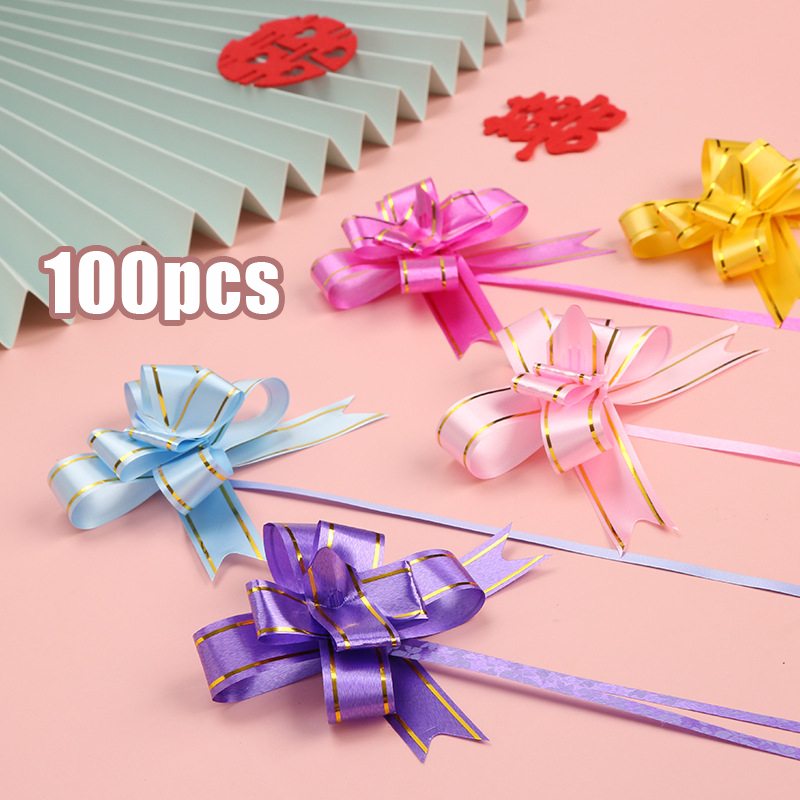 100PCS Pita Tarik Sedang Hiasan Parcel Souvenir Pull Flower Ribbon Pita Kado Pita Tarik Pita Serut