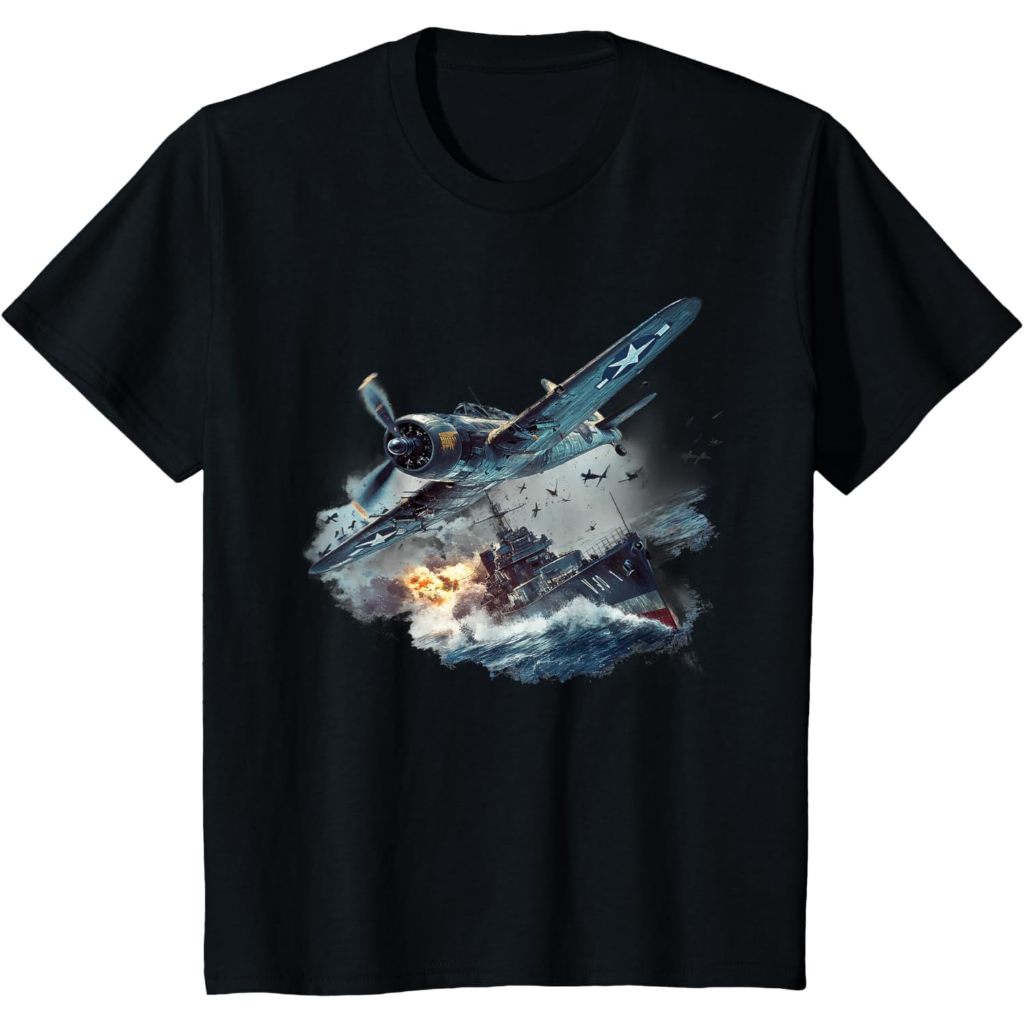 Baju kaos anak Military F&L Design Co. Ww2 Battleship Fighter Planes Naval Warfare T-Shirt