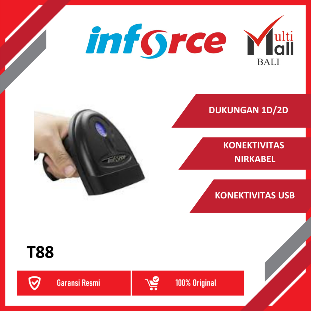 INFORCE WIRELESS BLUETOOTH USB BARCODE SCANNER T88 E-FAKTUR 1D/2D