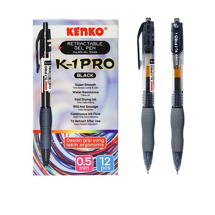 Gel Pen Kenko K-1 PRO 0.5mm Retractable Original (12 PCS) / Ballpoint Bolpen Pulpen Cetek Gel Kenko 