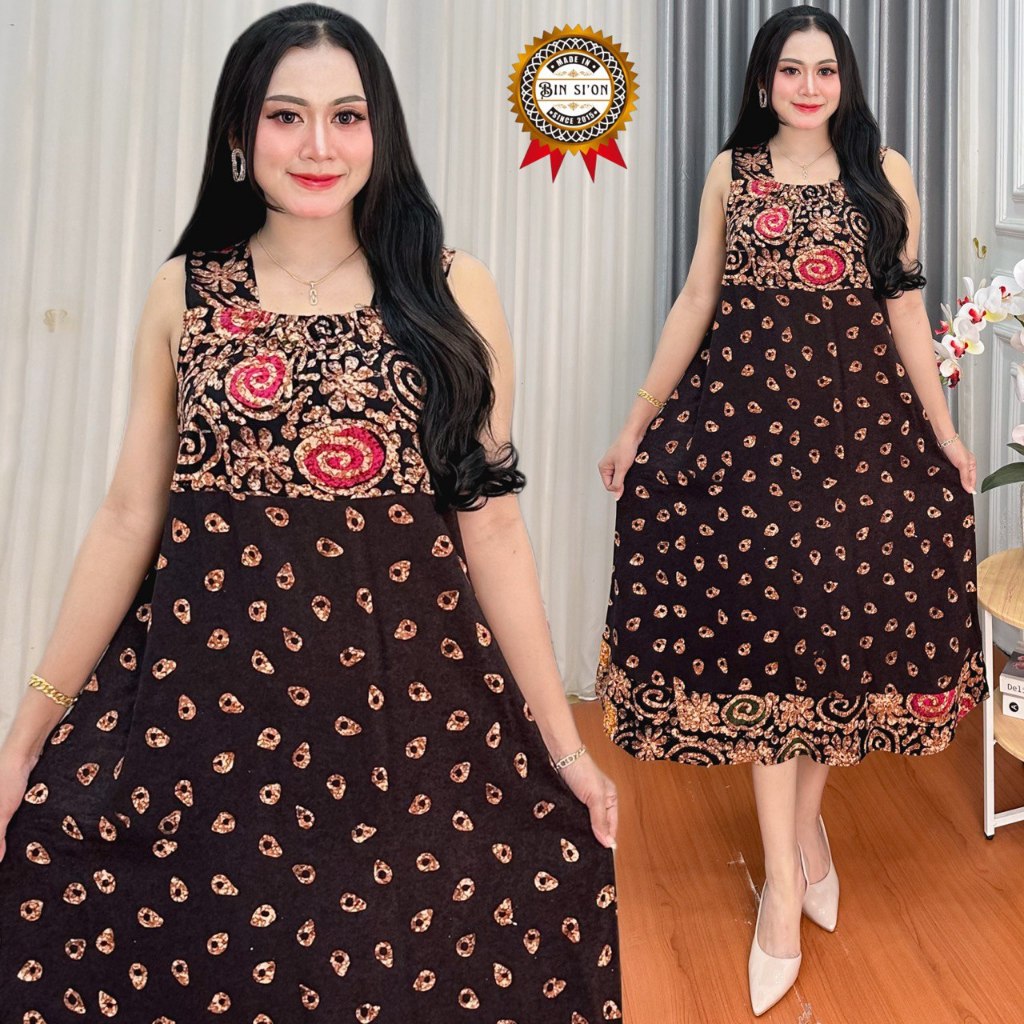 Binsion Daster Cap Yukensi Baju Tidur Wanita Tanpa Lengan Rayon Super Grade A Premium Karet Depan Ke