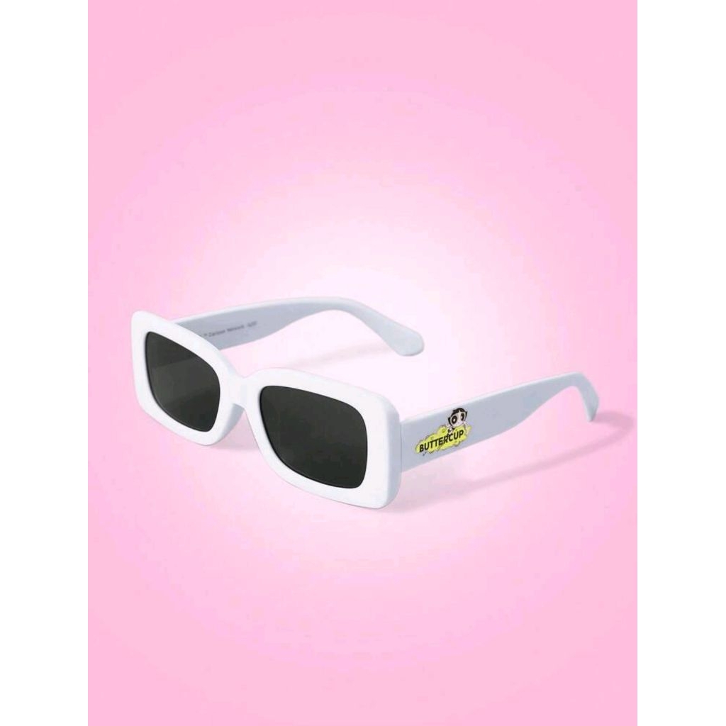 THE POWERPUFF GIRLS X SHEIN Cartoon Buttercup Pattern White Frame Fashion Glasses
