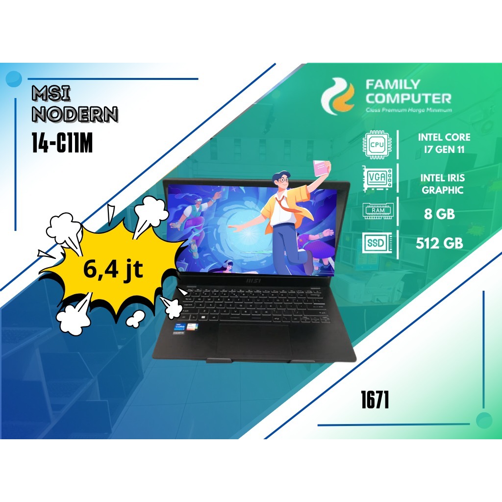 MSI NODERN 14-C11M | INTEL CORE 17 GEN 11 | INTEL  IRIS GRAPHIC