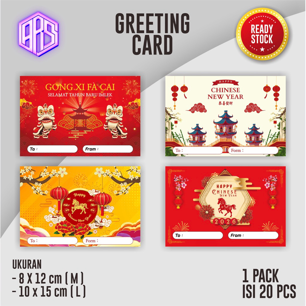 (20pcs) Greeting Card Imlek 2026 CNY Kartu Ucapan Chinese New Year Gift Card Shio Kuda