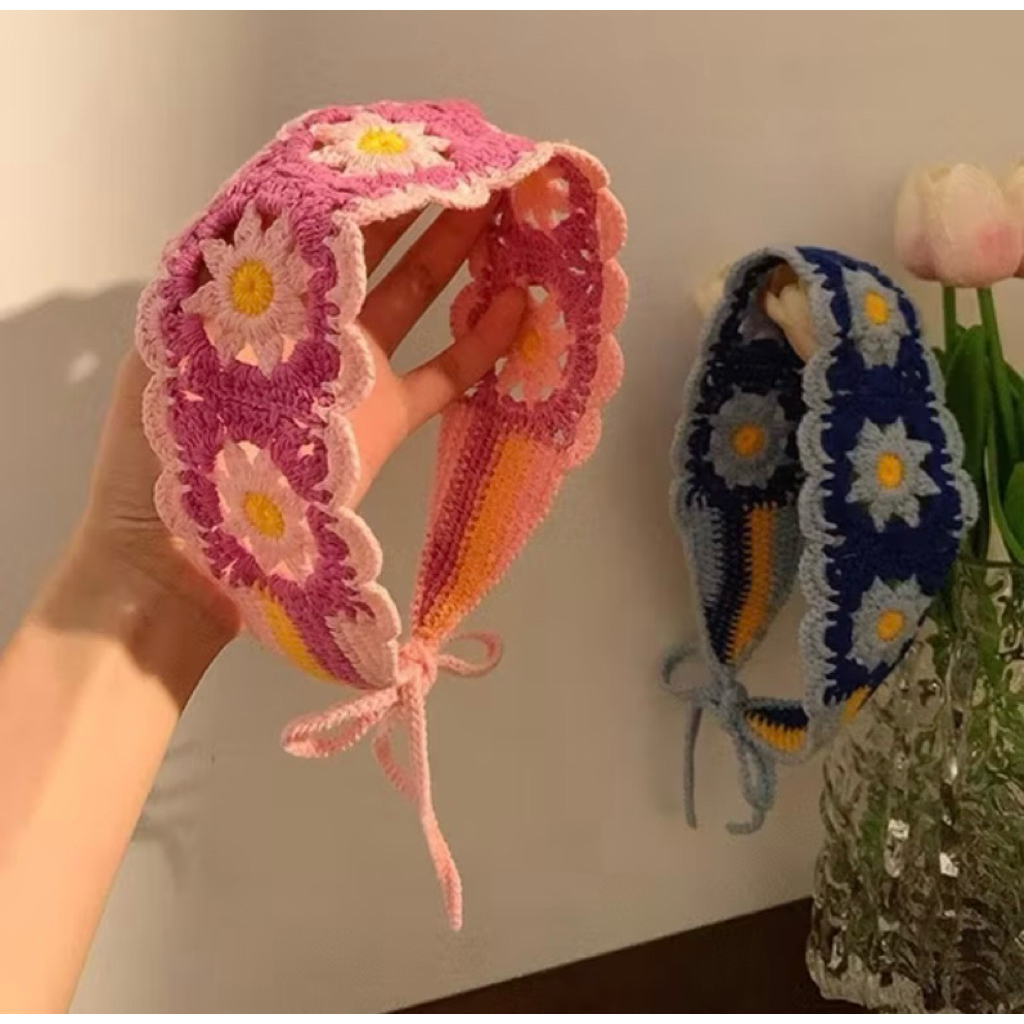Crochet Bandana Bando Rajut Korea Headband Knitted Korean Bandana | Knit Bandana | Bando Motif Kain 