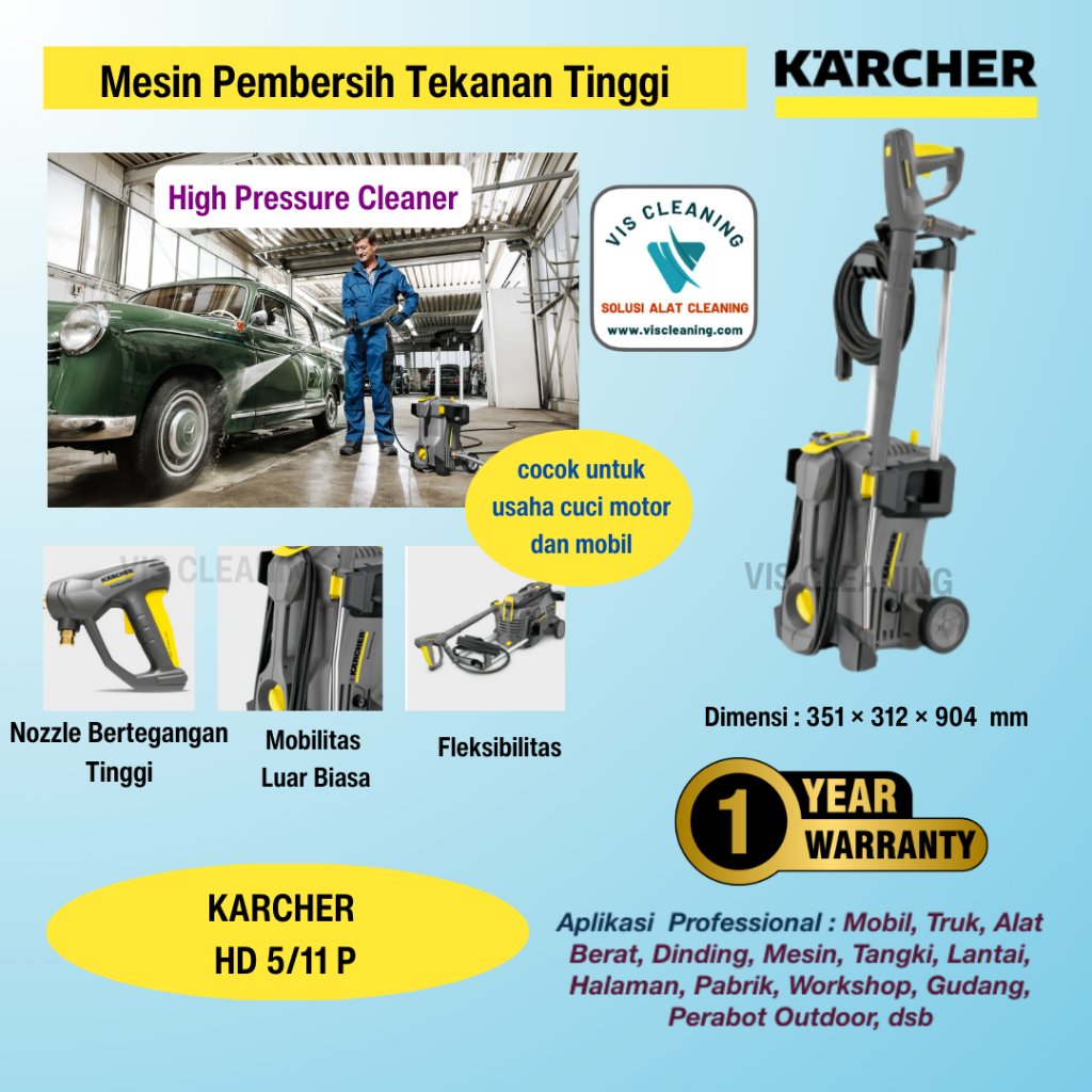 Karcher Mesin Pembersih Tekanan Tinggi 110 Bar HD 5/11 P Motor Induksi 2200 Watt & Filter Air
