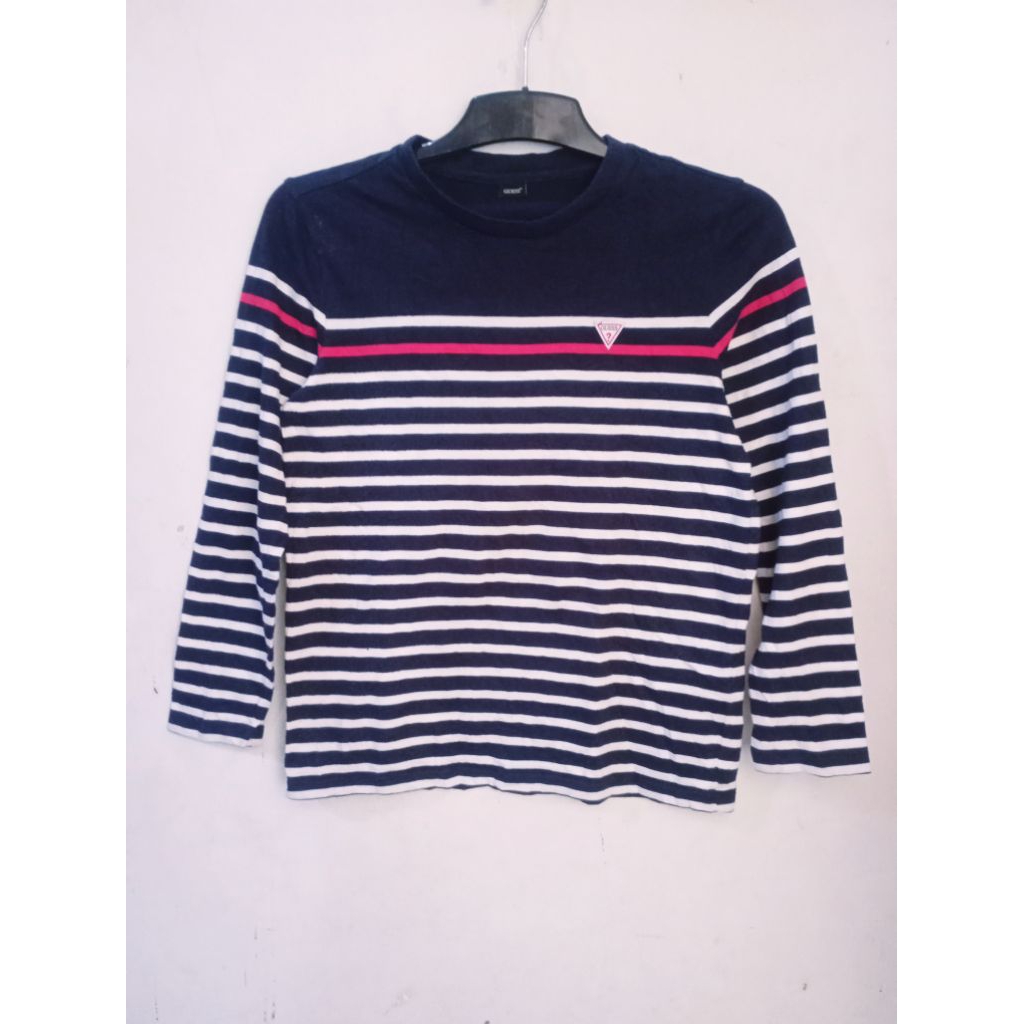 Kaos Lengan Panjang Guess Salur Navy PL