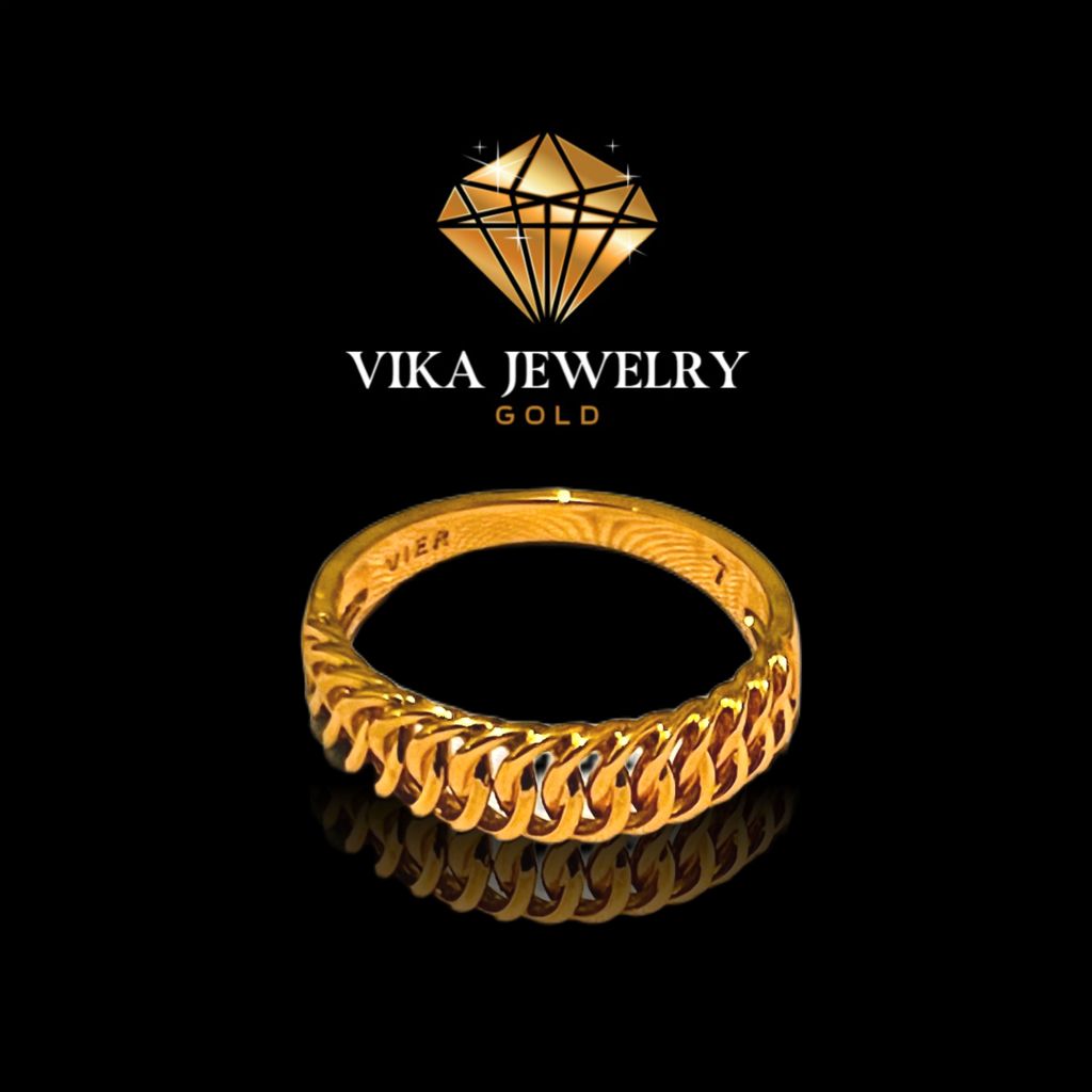Cincin Replika Emas 24K Vika Jewelry – Cincin Wanita Pria Desain Rantai Kecil Tahan Lama Cocok untuk