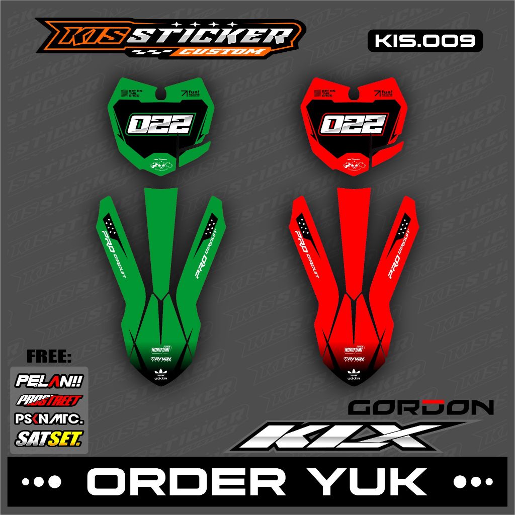 COD STICKER PAPAN DAN SPAKBOR KLX GORDON STIKER PAPAN NOMOR KLX GORDON KiS.09