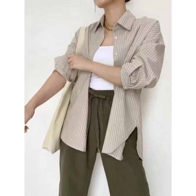 OXFORD Kemeja Wanita Katun Salur