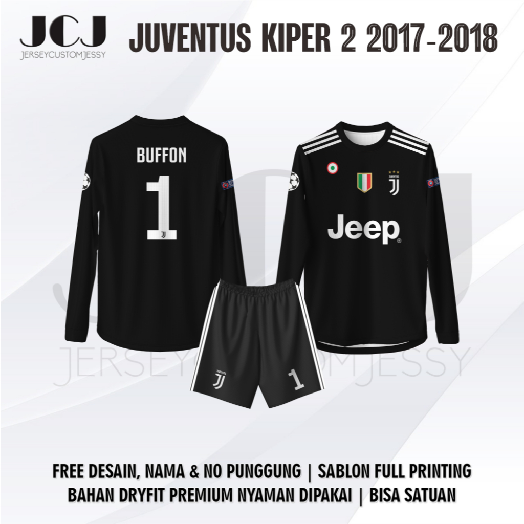 Jersey Sepak Bola Kiper Juv3ntu5 Buffon 2017-2018 Custom Nama Nomor Dri-Fit Lengan Panjang