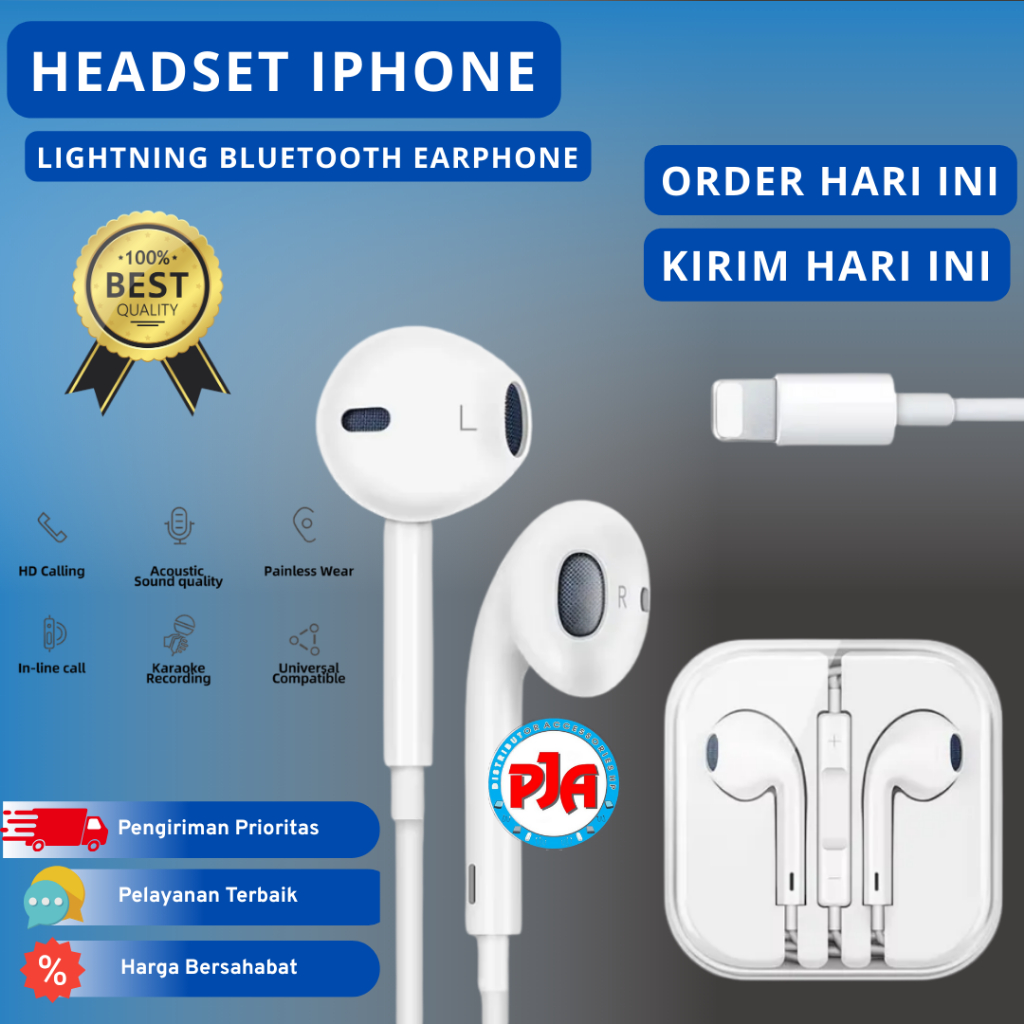 Headset Iphone Earphone IPhone Konek Bluetooth Universal Super Bass Kualitas Bagus