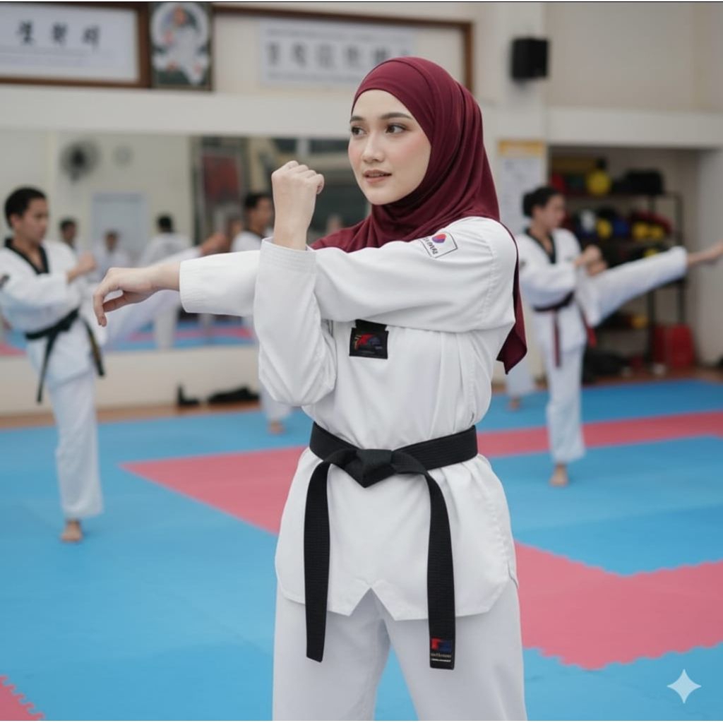 hijab sport buat atlet beladiri taekwondo karate silat