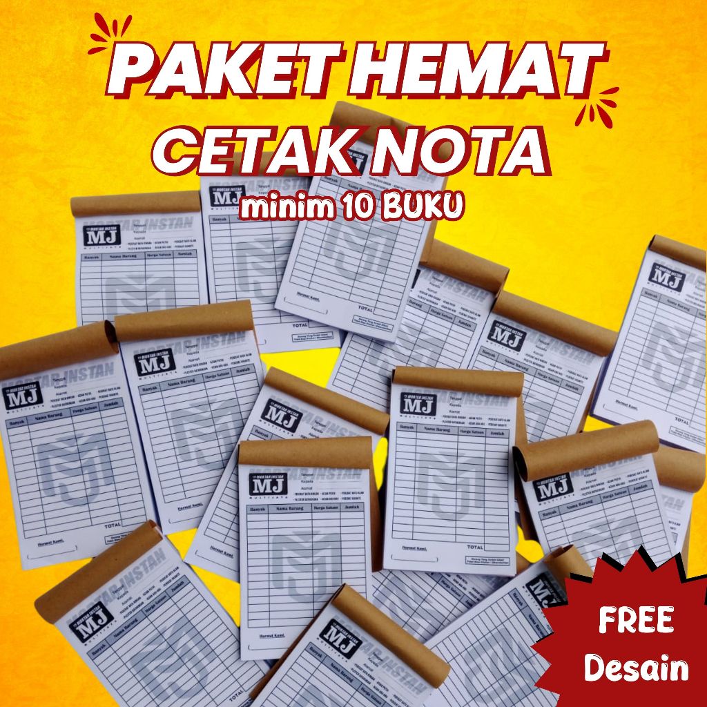 PAKET HEMAT NOTA/BON CUSTOM 2 PLY NOTA KWITANSI (1/4 Folio) 2 Ply dan 3 Ply - FREE DESAIN